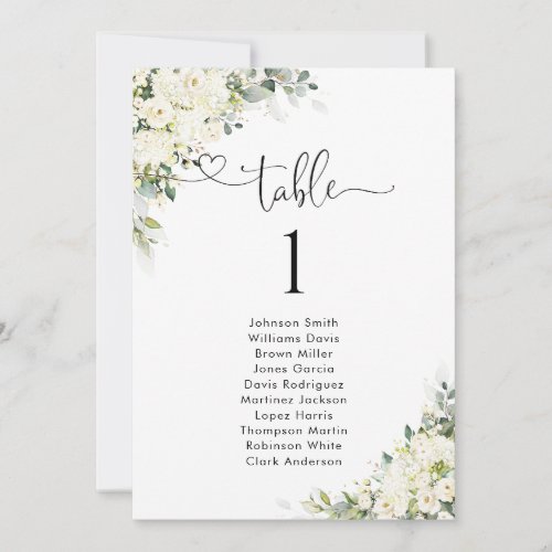 Elegant White Flowers Table Number Seating Chart