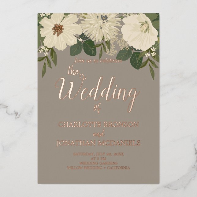 Elegant White Flowers Wedding   Foil Invitation (Front)