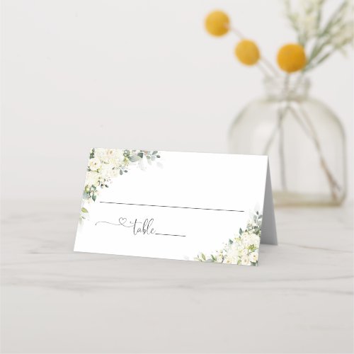 Elegant White Flowers Wedding Folded Place Card