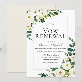 Elegant White Flowers Wedding Vow Renewal Invitation