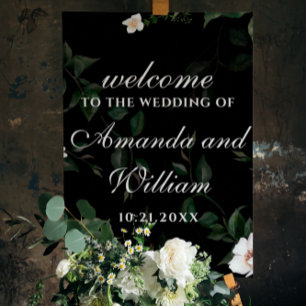 Elegant White Flowers Wedding Welcome Sign
