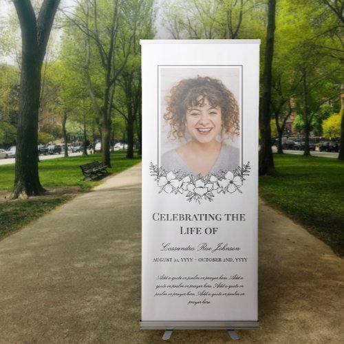 Elegant White Flowers With Photo Memorial Funeral Retractable Banner