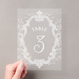 Elegant White Foliage Crest Acrylic Table Number