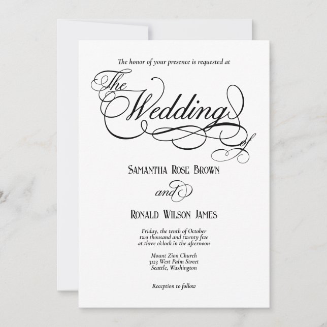 Elegant White Formal Wedding Invitation (Front)
