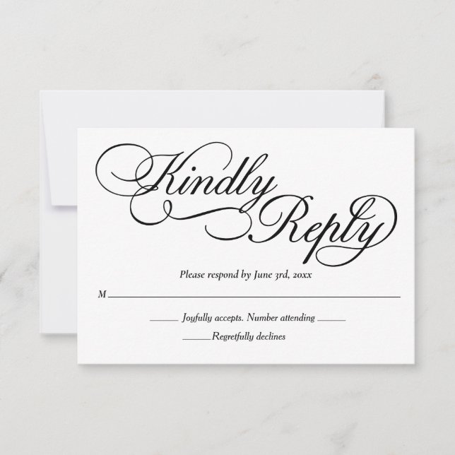 Elegant White Formal Wedding RSVP Card (Front)
