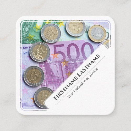 Elegant white framed euro money financial experts square business card