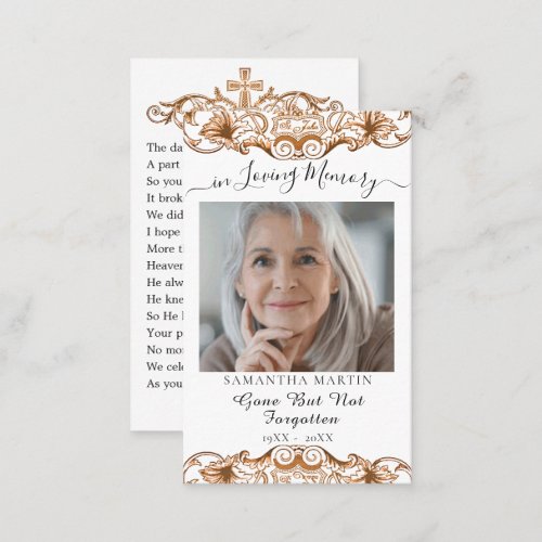 Elegant White Funeral Memorial Prayer Photo Card
