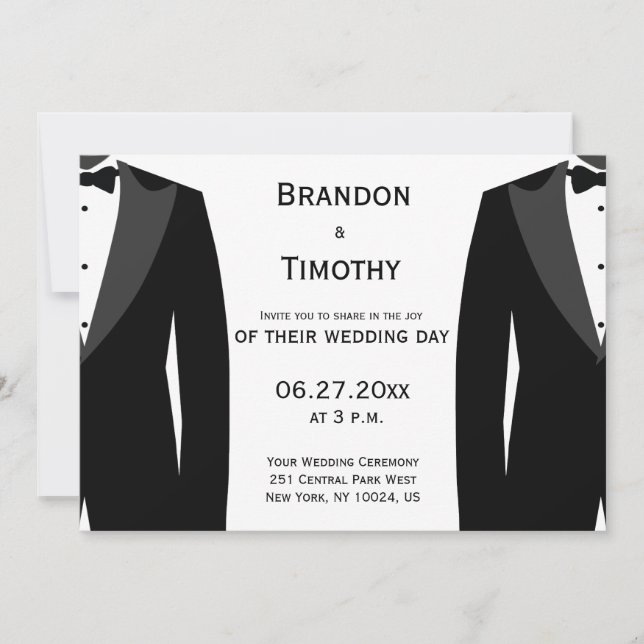 Elegant White Gay Wedding Invitations (Front)