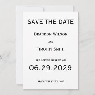 Elegant White Gay Wedding Save The Date Card