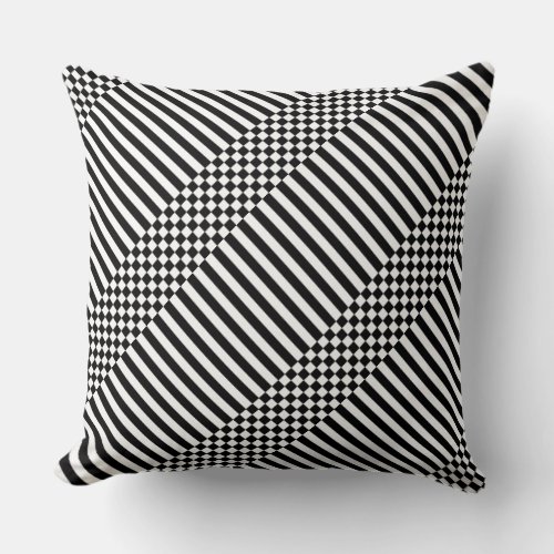 Elegant White Geometric Stripes  Checker Black Throw Pillow
