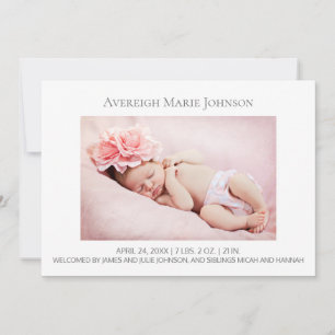 Elegant White Girl or Boy Photo Birth Announcement