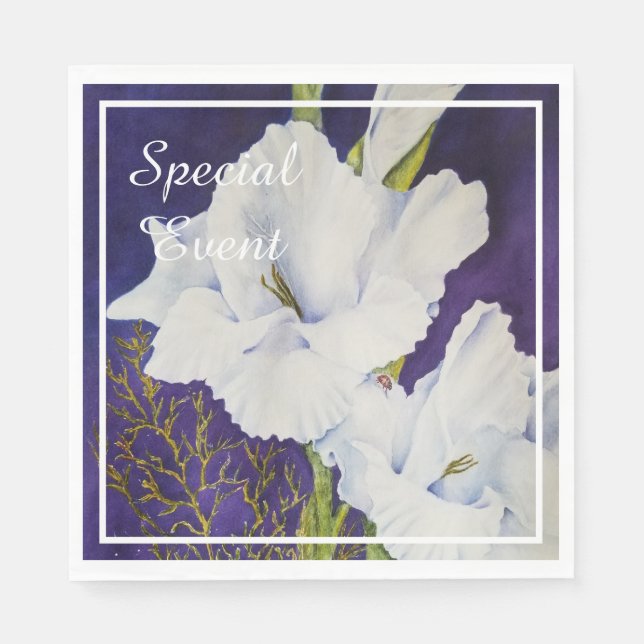 ELEGANT White GLADIOLA PARTY Napkins (Front)