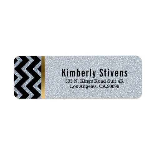 Elegant White Glitter Black Chevron Gold Accents L Label