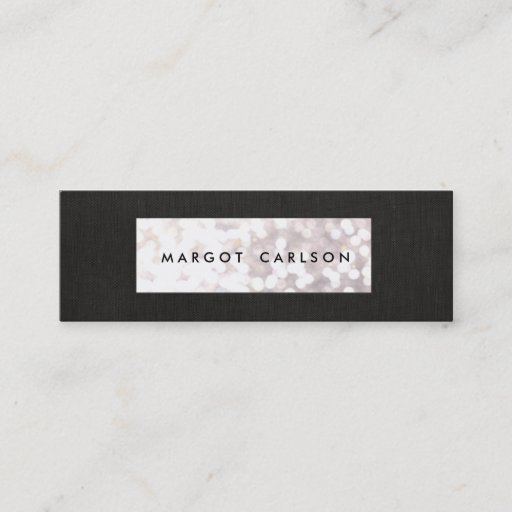 Customizable Elegant White Glitter Bokeh Black Linen Look Chic Business Card