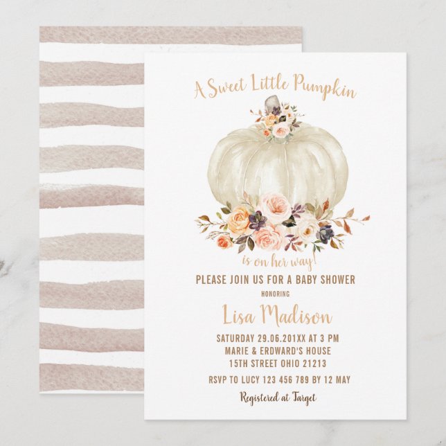 Elegant White Glitter Fall Pumpkin Baby Shower  Invitation (Front/Back)