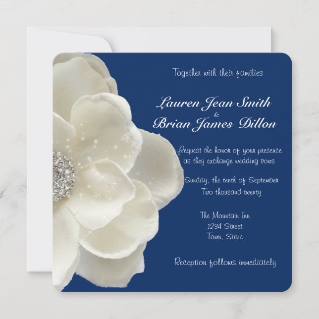 Elegant White, Glitter Flower, Wedding Invitation (Front)