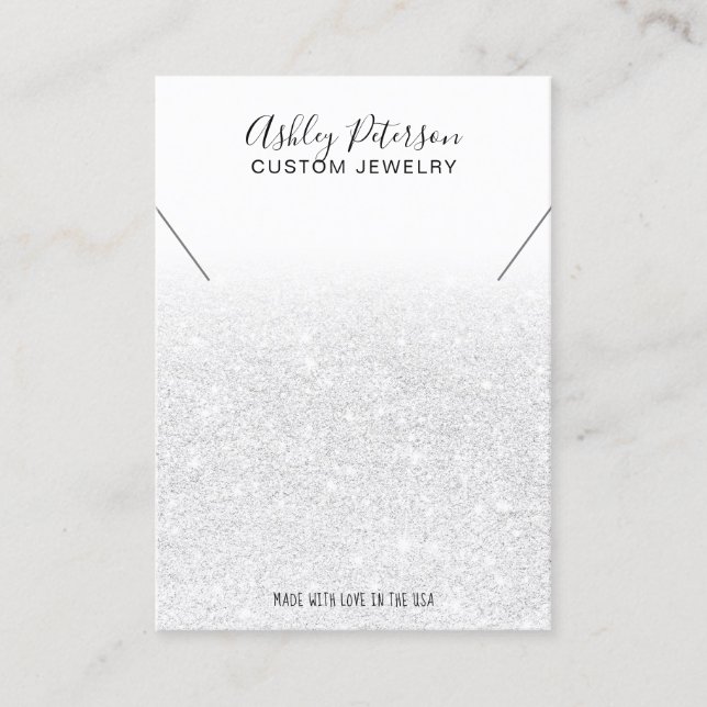 Elegant white glitter jewelry necklace display business card (Front)