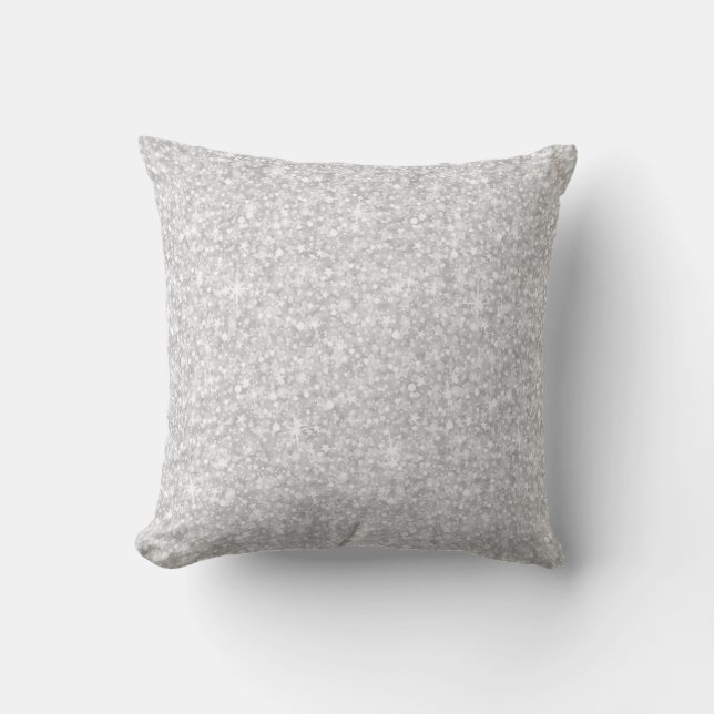 Elegant White Glitter & Sparkles Throw Pillow (Front)