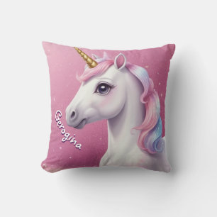 Elegant White Glitter Unicorn Personalized Throw Pillow