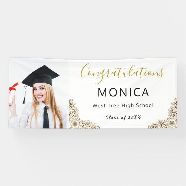 Elegant white Gold 2021 Graduation Photo Banner (Horizontal)
