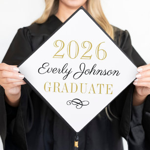 Elegant White Gold 2026 Graduate Name Graduation Cap Topper