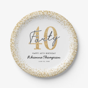 Elegant White Gold 40th Birthday Party Plates
