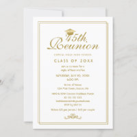 Elegant White Gold 45th Class Reunion Invitation