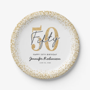 Elegant White Gold 50th Birthday Party Plates