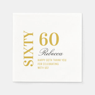 Elegant White & Gold 60 Birthday Party Cocktail  Napkins