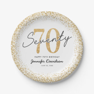 Elegant White Gold 70th Birthday Party Plates