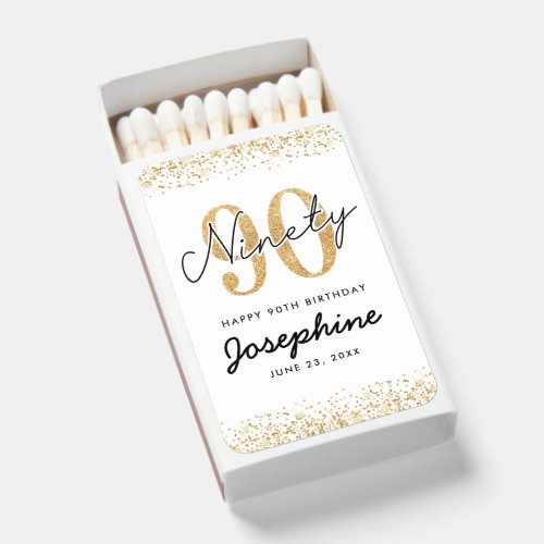 Elegant White Gold 90th Birthday Matchboxes