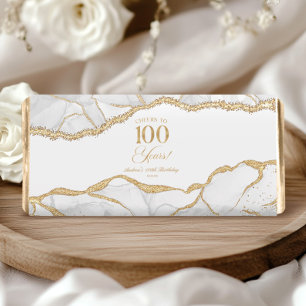 Elegant White Gold Agate 100th Birthday Party Hershey Bar Favors