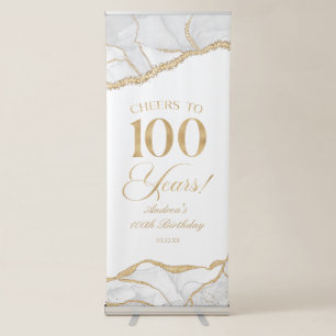 Elegant White Gold Agate 100th Birthday Party Retractable Banner