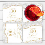 Elegant White Gold Agate 100th Birthday Party Square Paper Coaster<br><div class="desc">These are Elegant White Gold Agate 100th Birthday Party Coasters!</div>