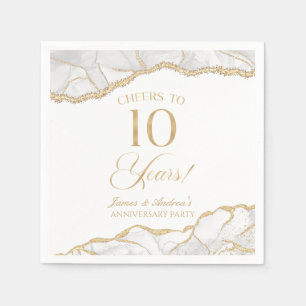 Elegant White Gold Agate 10th Anniversary Party Napkins