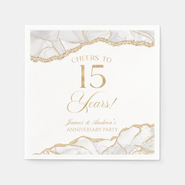 Elegant White Gold Agate 15th Anniversary Party Napkins (Front)