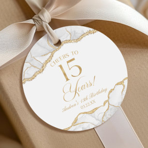 Elegant White Gold Agate 15th Birthday Party Favor Tags