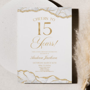 Elegant White Gold Agate 15th Birthday Party Invitation