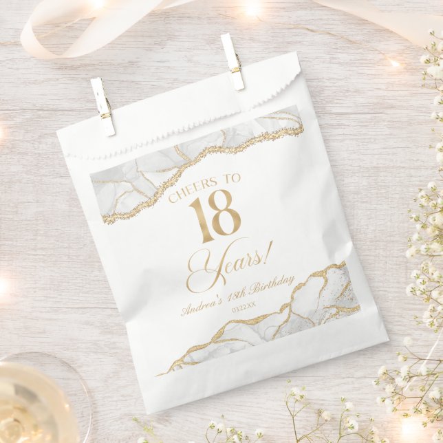 Elegant White Gold Agate 18th Birthday Party Favor Bag (Clipped)