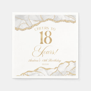 Elegant White Gold Agate 18th Birthday Party Napkins