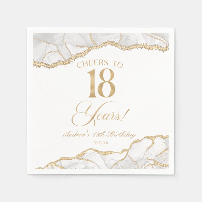 Elegant White Gold Agate 18th Birthday Party Napkins (Front)
