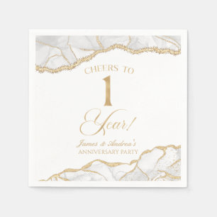Elegant White Gold Agate 1st Anniversary Party Napkins