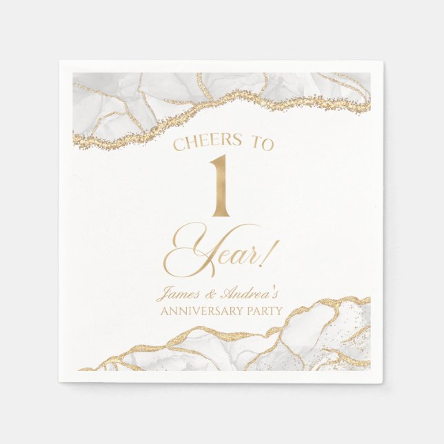 Elegant White Gold Agate 1st Anniversary Party Napkins (Front)