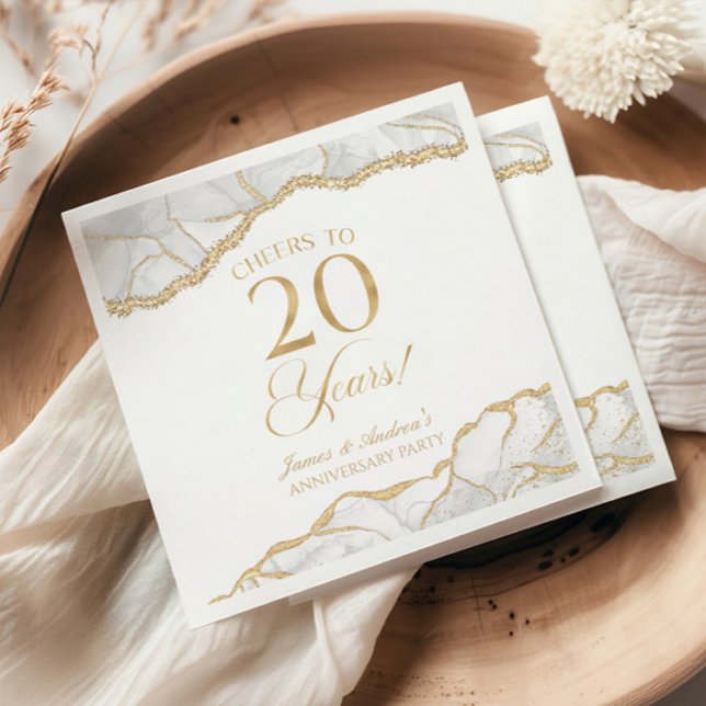 Elegant White Gold Agate 20th Anniversary Party Napkins (Creator Uploaded)