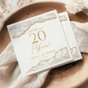 Elegant White Gold Agate 20th Birthday Party Napkins