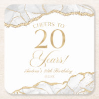 Elegant White Gold Agate 20th Birthday Party