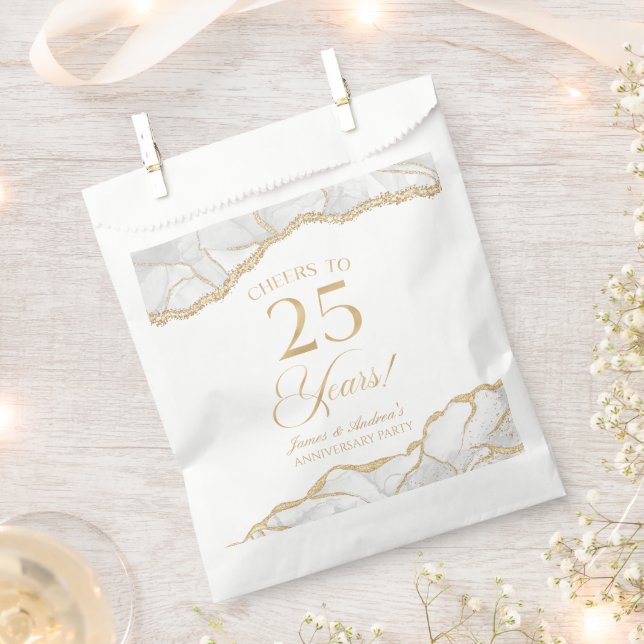 Elegant White Gold Agate 25th Anniversary Party Favor Bag (Clipped)