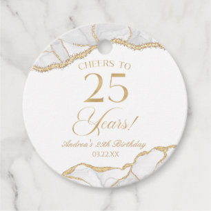Elegant White Gold Agate 25th Birthday Party Favor Tags