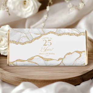Elegant White Gold Agate 25th Birthday Party Hershey Bar Favors