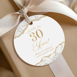 Elegant White Gold Agate 30th Anniversary Party Favor Tags